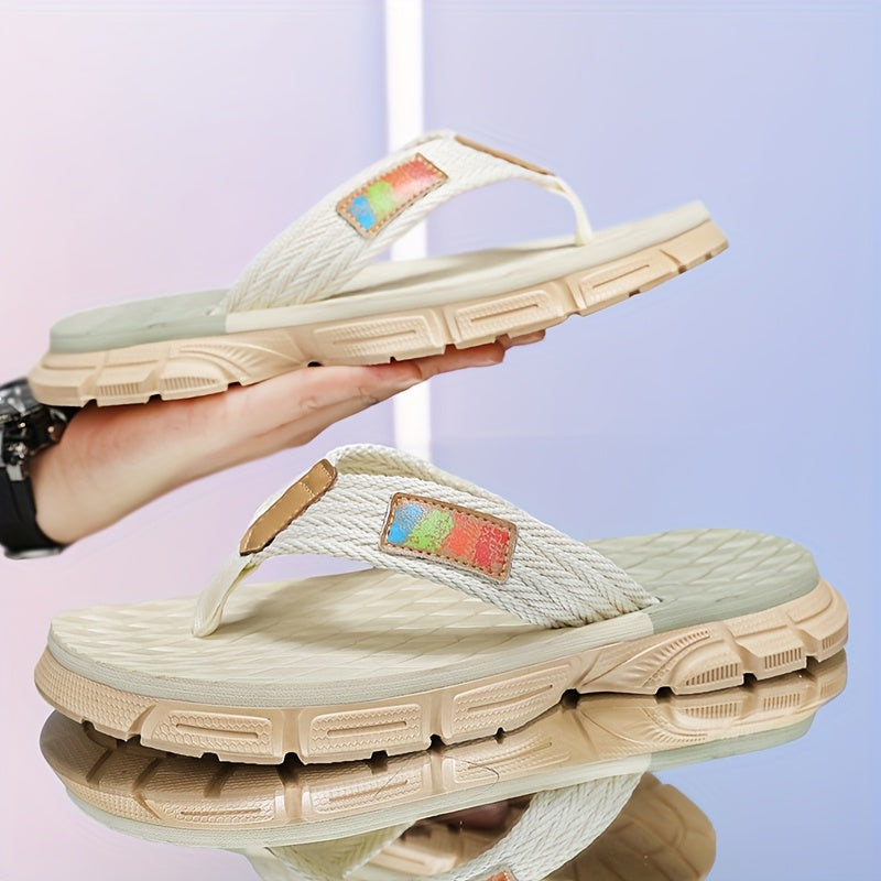 WalkKaro Men’s Thong Sandals with Arch Support – T-Strap Flip-Flops | EVA Sole | Black/Green