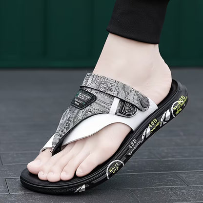 WalkKaro Wide-Strap Comfort Sandals – Black/White | Lightweight Casual Flip-Flops | Indoor & Outdoor