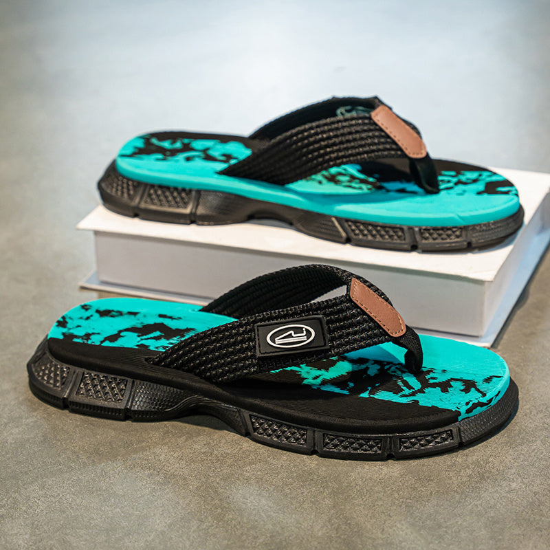 WalkKaro Men’s Slip-On Slides – Turquoise/Blue/Black | Indoor & Outdoor Casual