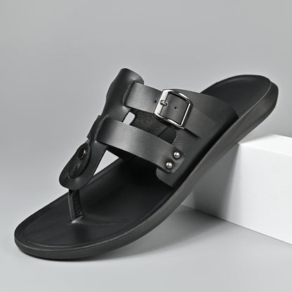 WalkKaro Men’s Slip-On Sandals – Beige/White | Cushioned PU Insole | Lightweight Summer Casual & Formal