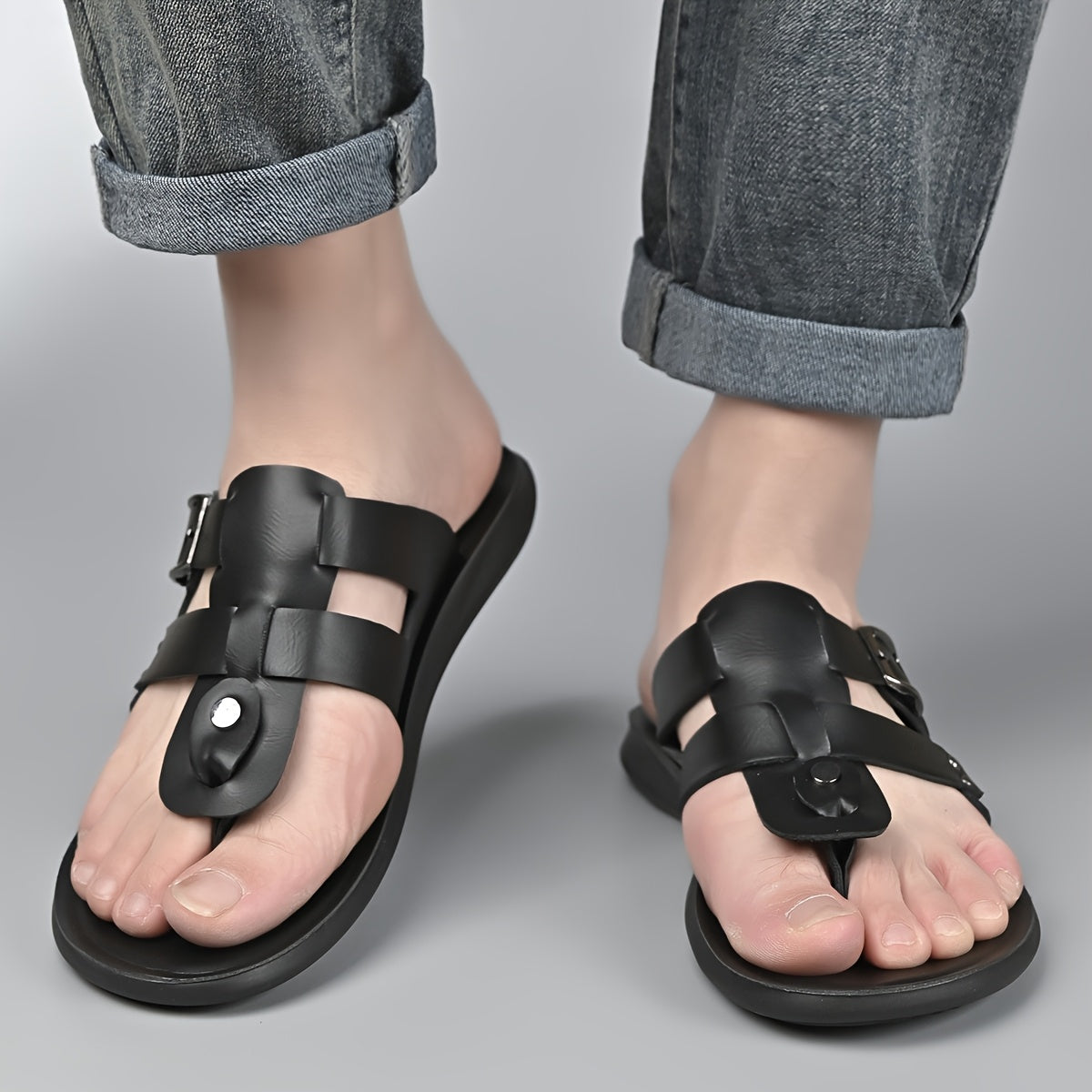 WalkKaro Men’s Slip-On Sandals – Beige/White | Cushioned PU Insole | Lightweight Summer Casual & Formal