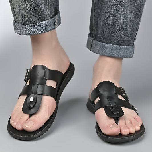 WalkKaro Men’s Slip-On Sandals – Beige/White | Cushioned PU Insole | Lightweight Summer Casual & Formal