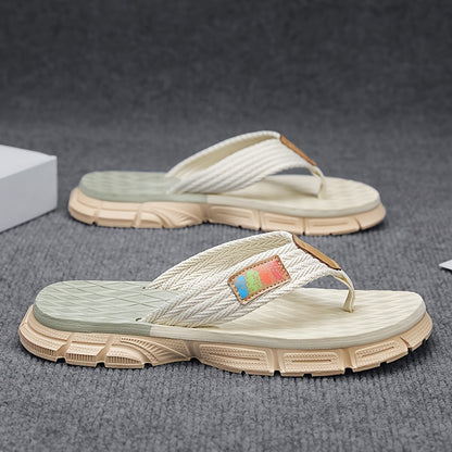 WalkKaro Men’s Thong Sandals with Arch Support – T-Strap Flip-Flops | EVA Sole | Black/Green