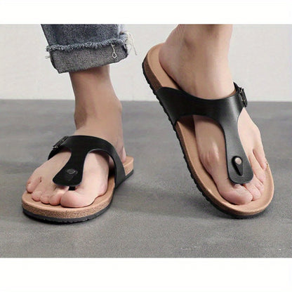 WalkKaro Men’s Summer Slide Sandals – Thick Sole | Non-Slip Round Toe Cover | Beige | Outdoor & Hiking Wear