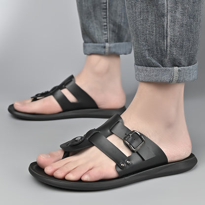 WalkKaro Men’s Slip-On Sandals – Beige/White | Cushioned PU Insole | Lightweight Summer Casual & Formal