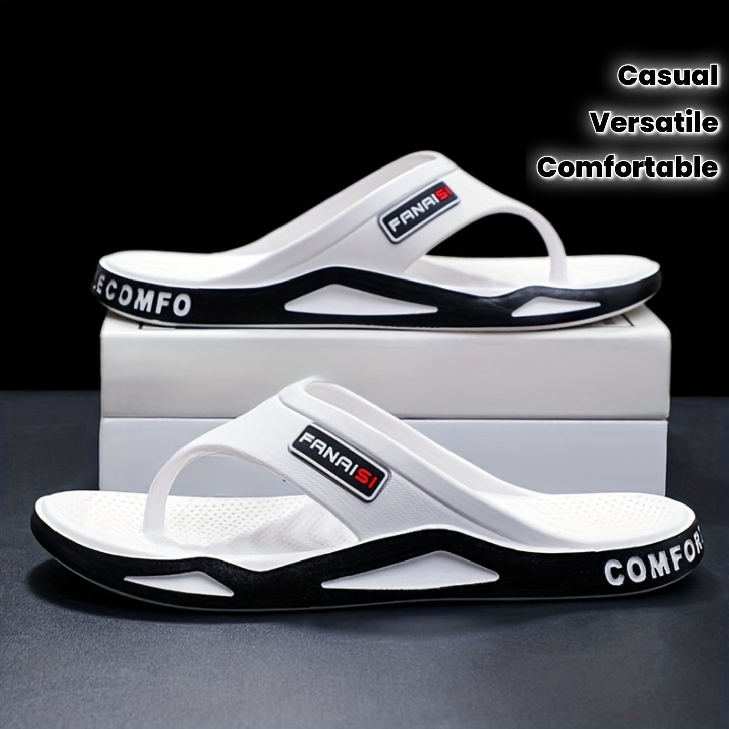 WalkKaro Men’s Letter-Print Lightweight Flip-Flops – Quick-Dry Open-Toe | Beach & Casual Outdoor